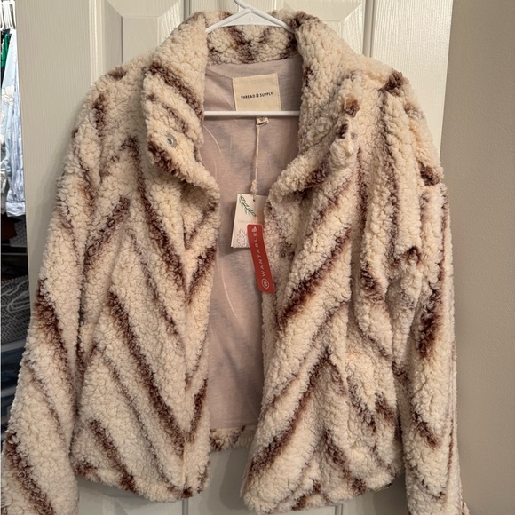 Thread & Supply Cozy Cream and Brown Teddy Jacket - Picture 5 of 8
